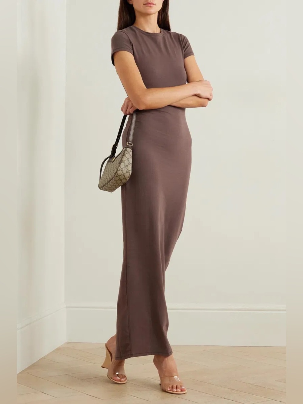 Skims Vintage T-Shirt Long Maxi Dress chocolate brown